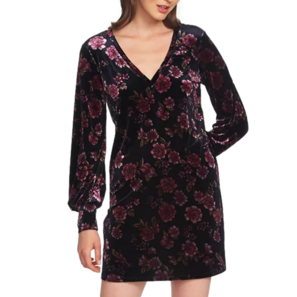 1.STATE‎ Womens navy and pink Velvet Blouson Sleeve Dress size small new!